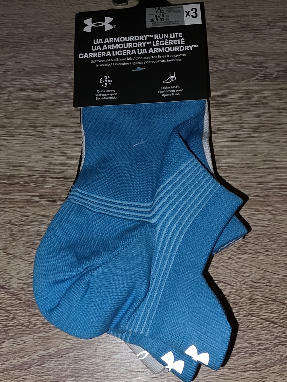 Under Armour Blue Low-Cut UA ArmourDry Run Lite Socks (3-Pack) M, 7-8.5, W 6-10.